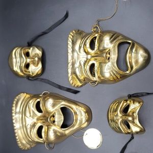 Vintage solid brass theater mask/tragedy mask wall decor- 4pcs